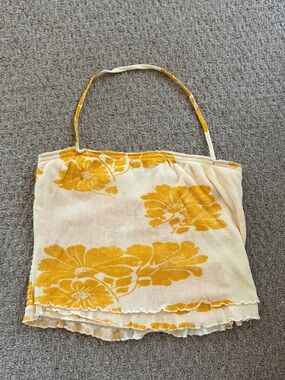 Free People Cream and Yellow Floral Detachable Halter Top/ Tube Top Size Large